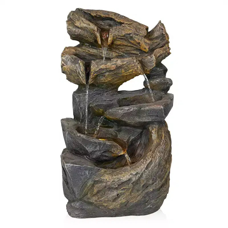 Alpine Corporation 24" Cascading Rock Fountain: Polyresin, LED-Lit, Outdoor Decor, Electric-powered