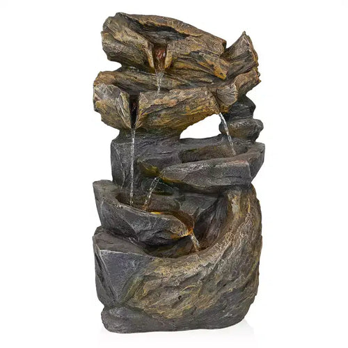 Alpine Corporation 24" Cascading Rock Fountain: Polyresin, LED-Lit, Outdoor Decor, Electric-powered