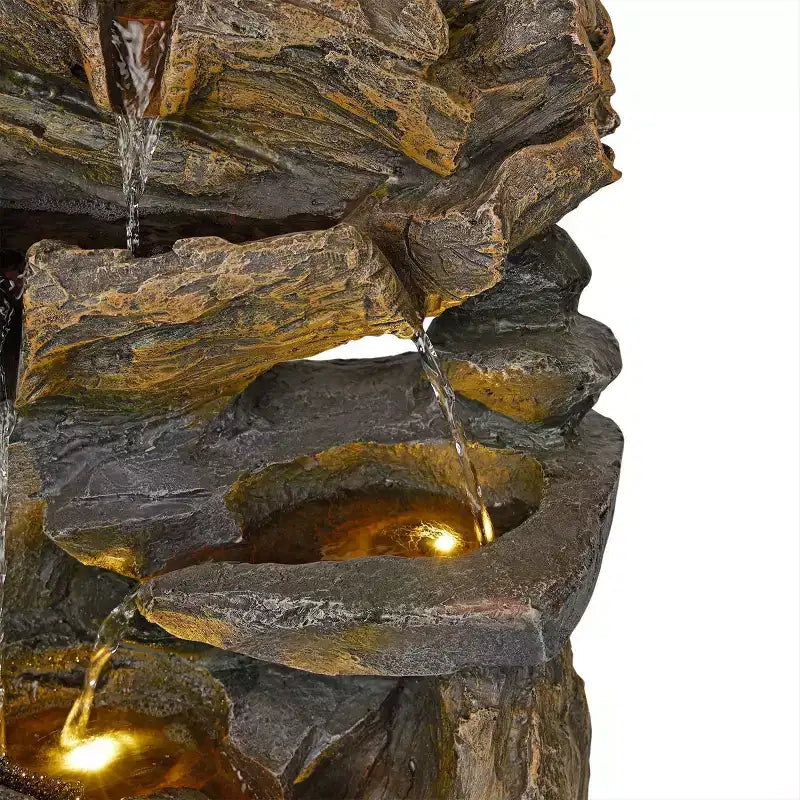 Fontaine à rocher en cascade de 24 po : Polyrésine, éclairage DEL, décor extérieur, alimentation électrique