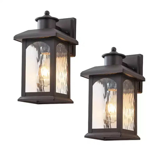 C Cattleya 2-Pack 12in. Oil Rubbed Bronze Outdoor Wall Lantern with Water Ripple Glass