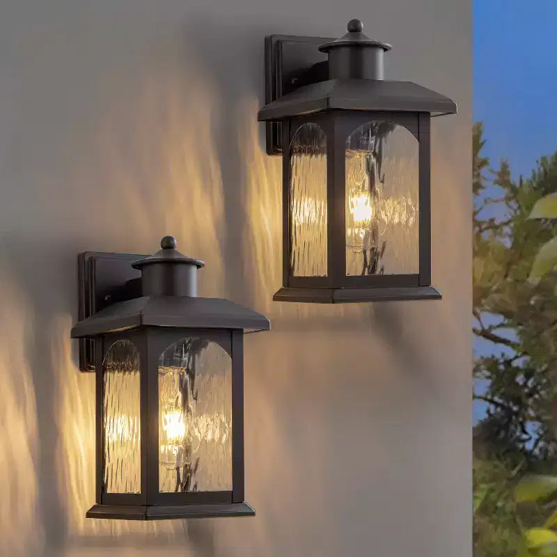 Lot de 2 lanternes murales d'extérieur de 30,5 cm en bronze huilé avec verre ondulé