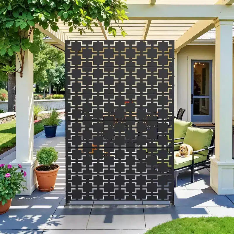 PexFix 72 in. x 47 in. Outdoor Metal Privacy Screen Garden Fence in Square Pattern in Black