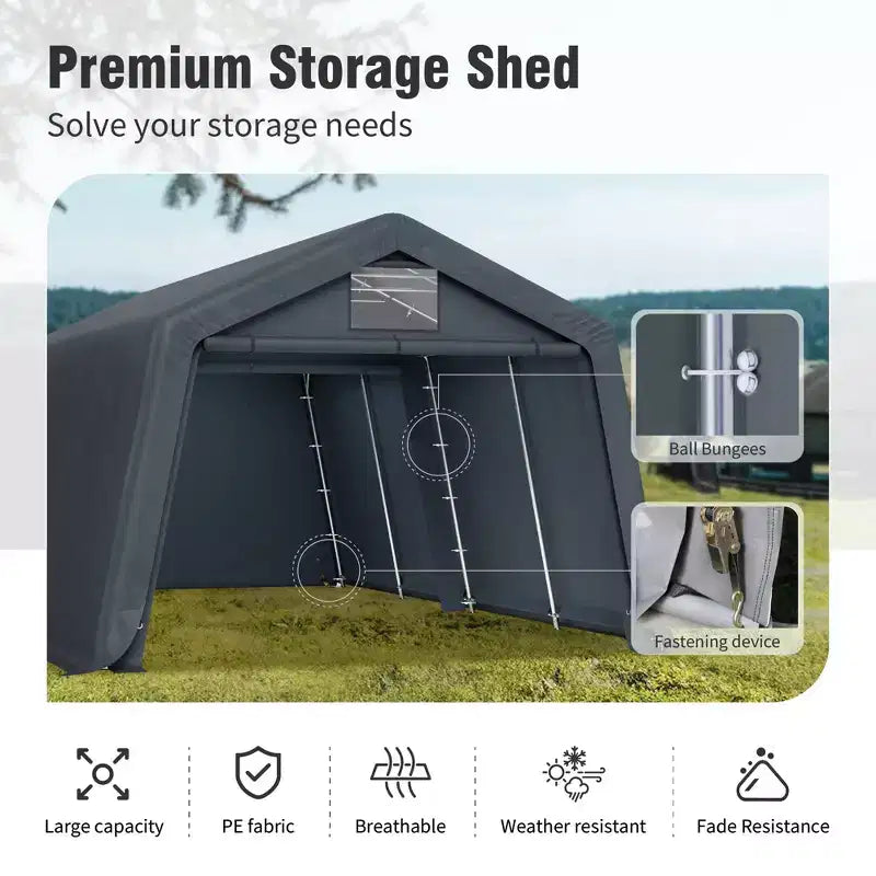 Abri de Rangement Portable d'Extérieur - Choisissez Entre Deux Tentes de Garage Spacieuses avec Portes Zippées Enroulables