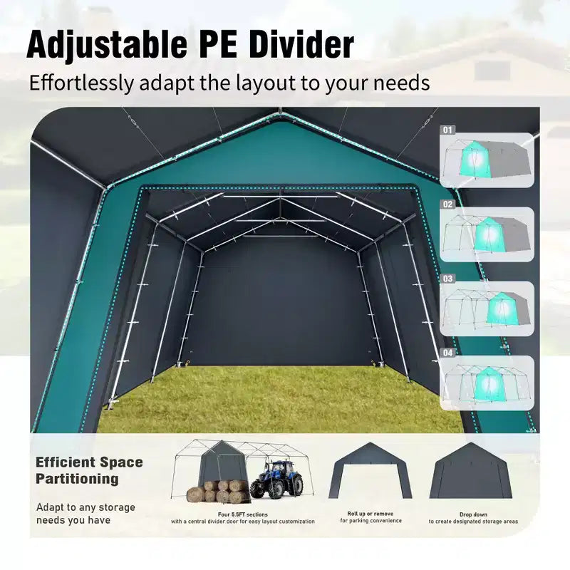 Abri de Rangement Portable d'Extérieur - Choisissez Entre Deux Tentes de Garage Spacieuses avec Portes Zippées Enroulables
