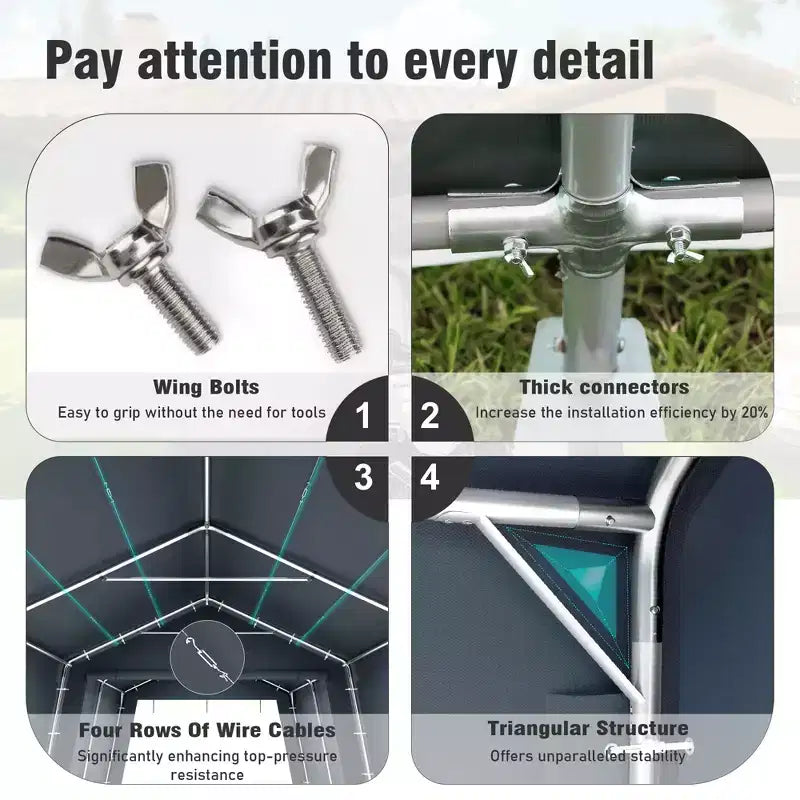 Abri de Rangement Portable d'Extérieur - Choisissez Entre Deux Tentes de Garage Spacieuses avec Portes Zippées Enroulables