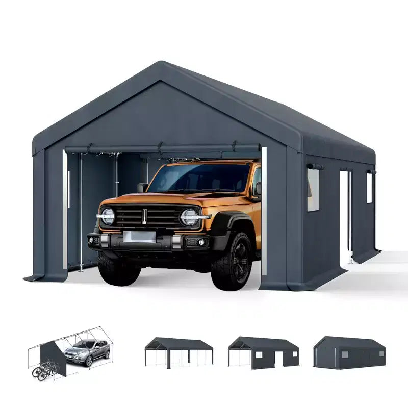 Abri de Rangement Portable d'Extérieur - Choisissez Entre Deux Tentes de Garage Spacieuses avec Portes Zippées Enroulables
