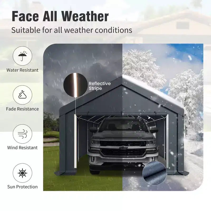 Abri de Rangement Portable d'Extérieur - Choisissez Entre Deux Tentes de Garage Spacieuses avec Portes Zippées Enroulables