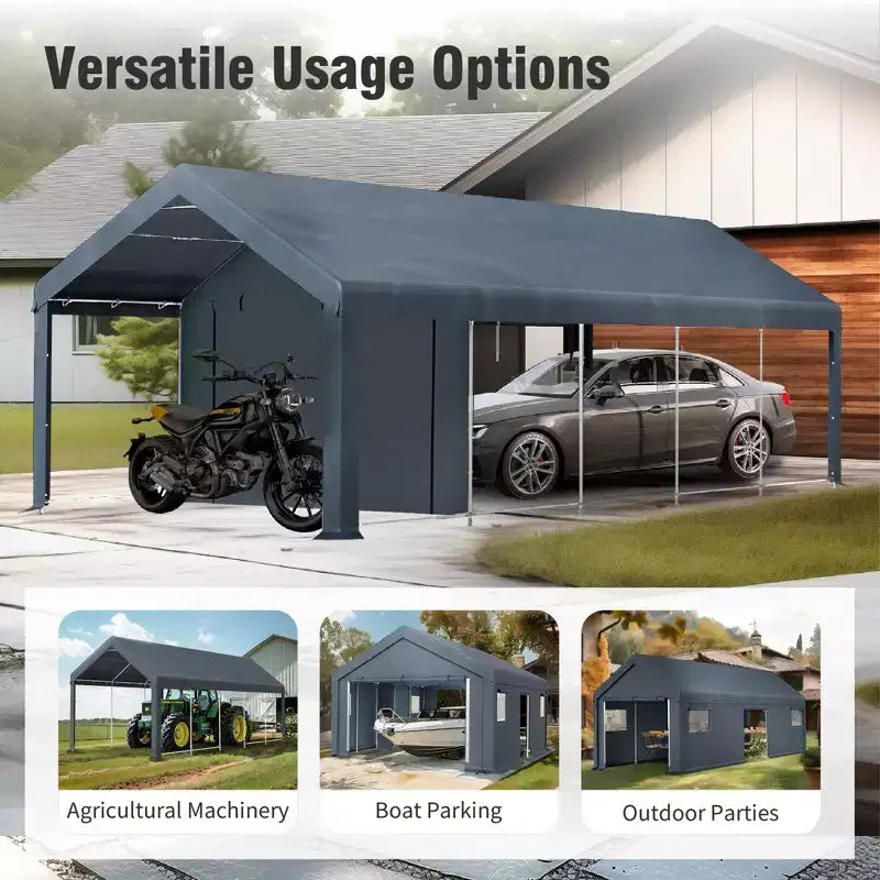 Abri de Rangement Portable d'Extérieur - Choisissez Entre Deux Tentes de Garage Spacieuses avec Portes Zippées Enroulables