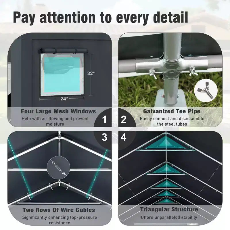 Abri de Rangement Portable d'Extérieur - Choisissez Entre Deux Tentes de Garage Spacieuses avec Portes Zippées Enroulables