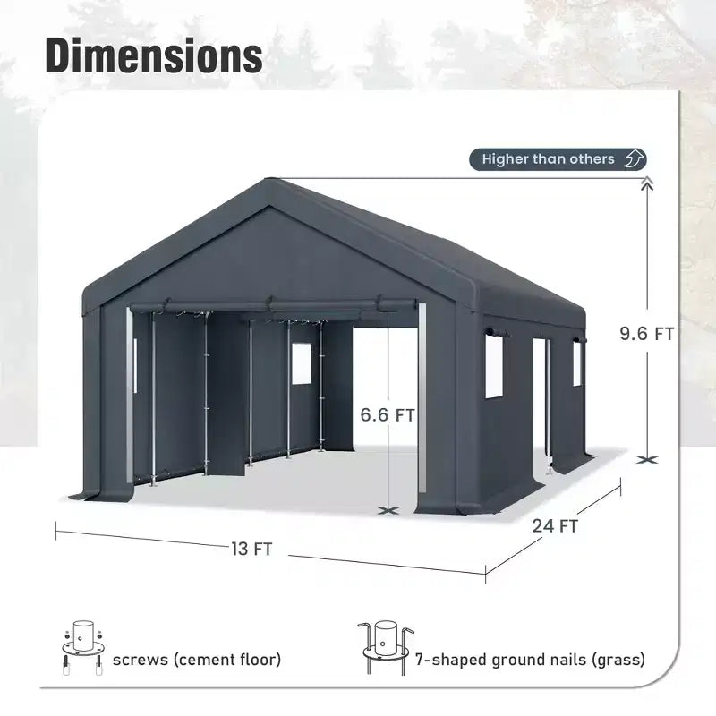 Abri de Rangement Portable d'Extérieur - Choisissez Entre Deux Tentes de Garage Spacieuses avec Portes Zippées Enroulables