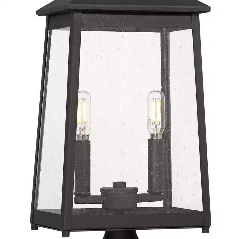 1/4 Lampadaire d'extérieur moderne haut de poteau de porche extérieur de maison 2 lumières métal noir étanche abat-jour en verre transparent