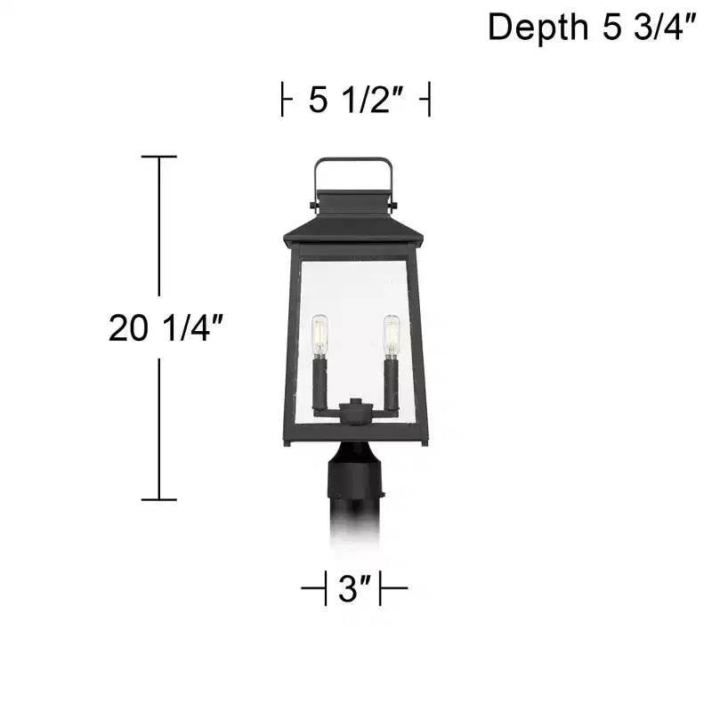 1/4 Lampadaire d'extérieur moderne haut de poteau de porche extérieur de maison 2 lumières métal noir étanche abat-jour en verre transparent