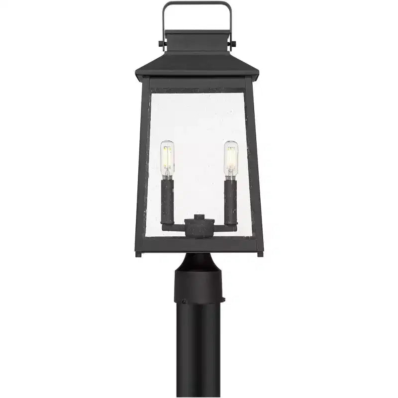 1/4 Lampadaire d'extérieur moderne haut de poteau de porche extérieur de maison 2 lumières métal noir étanche abat-jour en verre transparent
