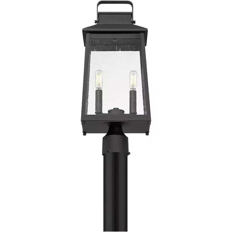 1/4 Lampadaire d'extérieur moderne haut de poteau de porche extérieur de maison 2 lumières métal noir étanche abat-jour en verre transparent