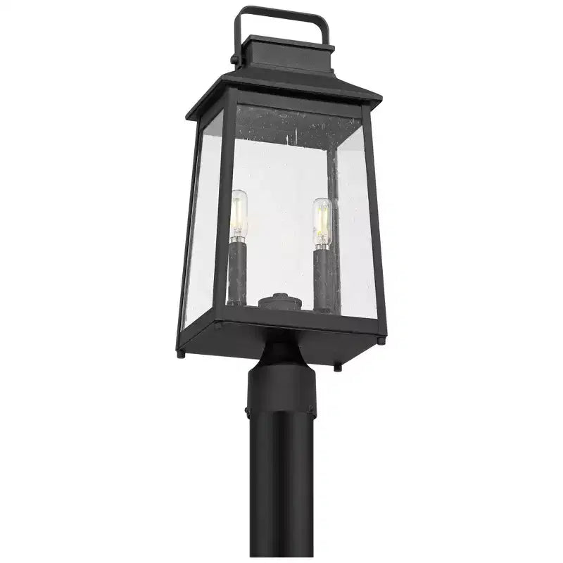 1/4 Lampadaire d'extérieur moderne haut de poteau de porche extérieur de maison 2 lumières métal noir étanche abat-jour en verre transparent