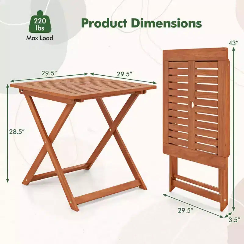 1/2 PIÈCES Table de jardin 75 x 75 cm avec peinture aspect teck et 2 trous pour parasol pour balcon