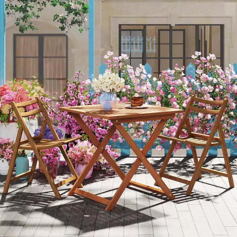 1/2 PIÈCES Table de jardin 75 x 75 cm avec peinture aspect teck et 2 trous pour parasol pour balcon