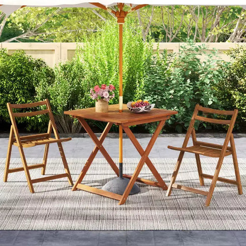 1/2 PIÈCES Table de jardin 75 x 75 cm avec peinture aspect teck et 2 trous pour parasol pour balcon