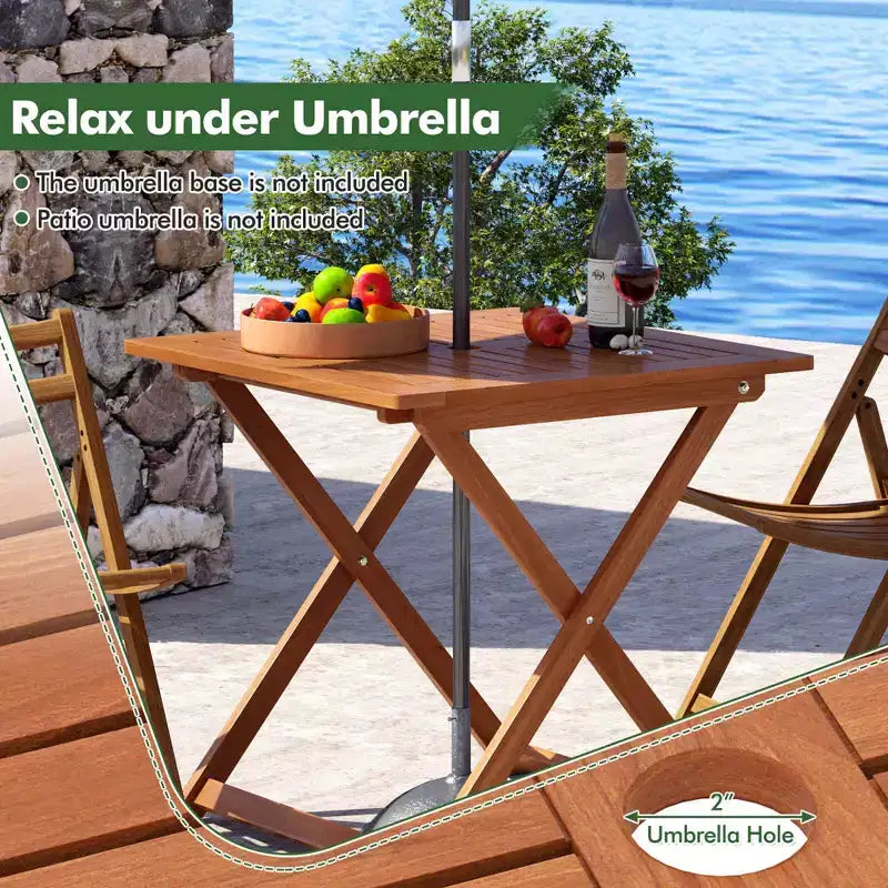1/2 PIÈCES Table de jardin 75 x 75 cm avec peinture aspect teck et 2 trous pour parasol pour balcon