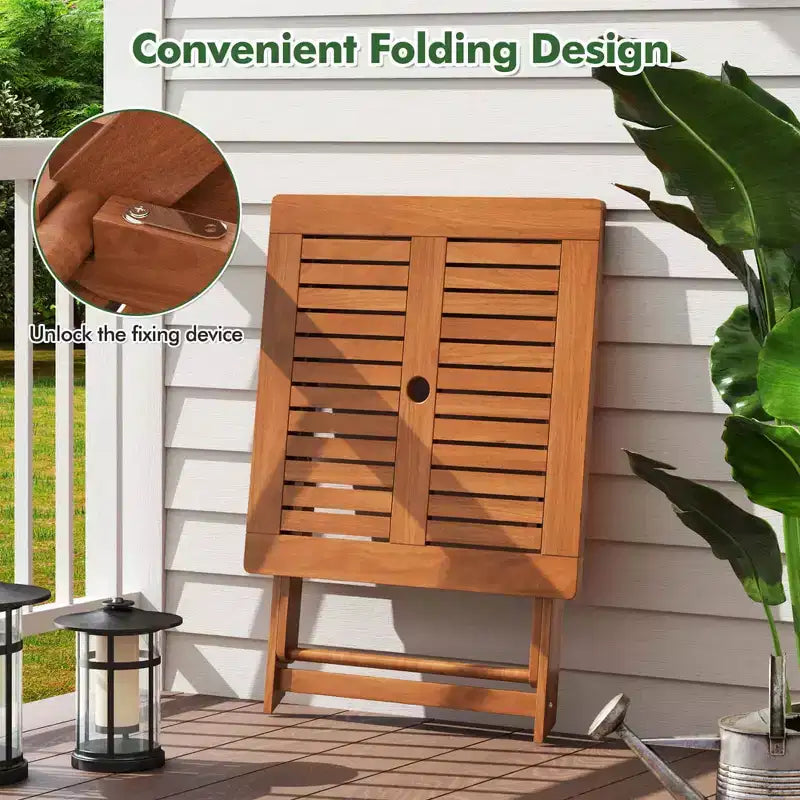 1/2 PIÈCES Table de jardin 75 x 75 cm avec peinture aspect teck et 2 trous pour parasol pour balcon