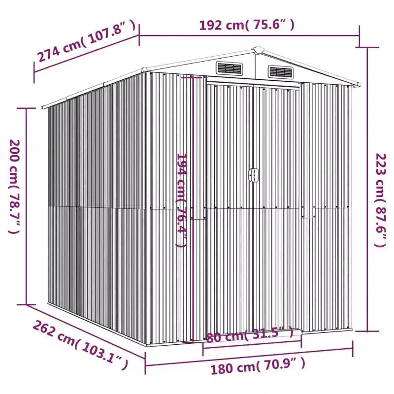 Abri de jardin en acier galvanisé pour rangement extérieur