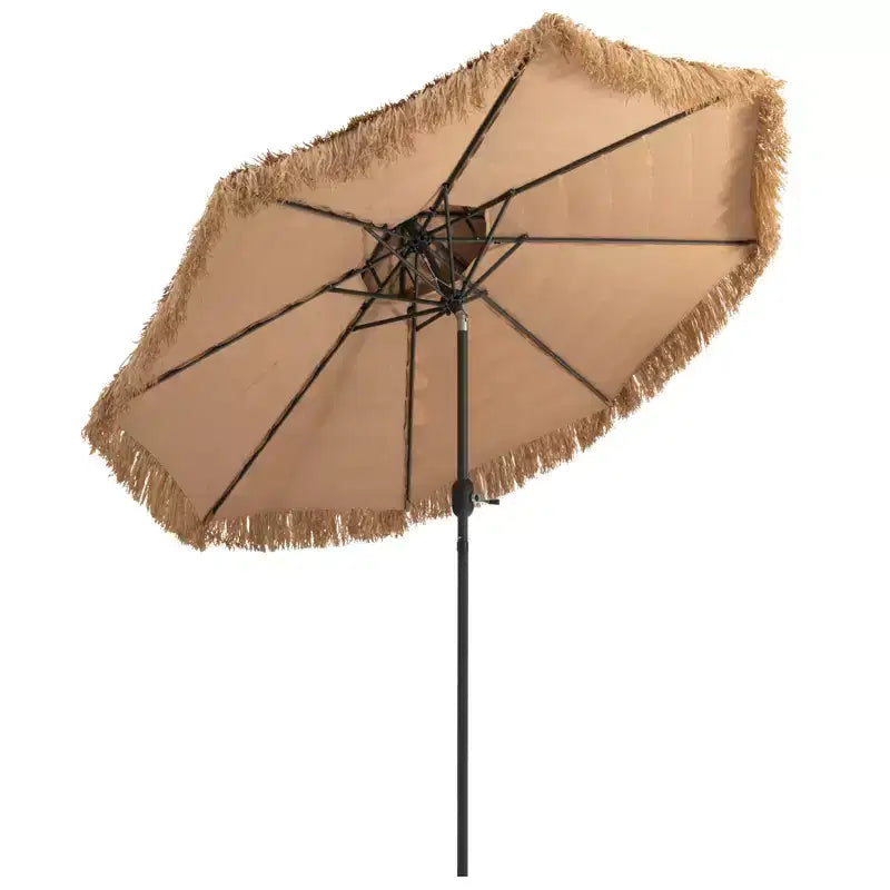 Costway 9 ft Outdoor Tiki Umbrella Double-Roof Hawaii Style Umbrella W/ Tilt Mechanism & Hand Crank 9-Tier Endothermic Straw 8 Sturdy Steel Ribs