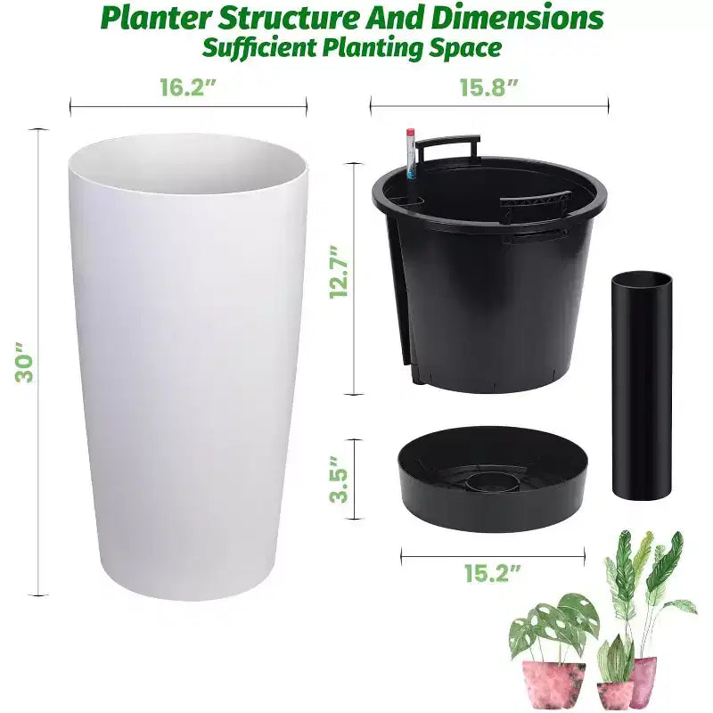 Jardinières de 76 cm de haut, à arrosage automatique avec trous de drainage, indicateur de niveau d'eau et seau intérieur, pour patio, balcon, salon