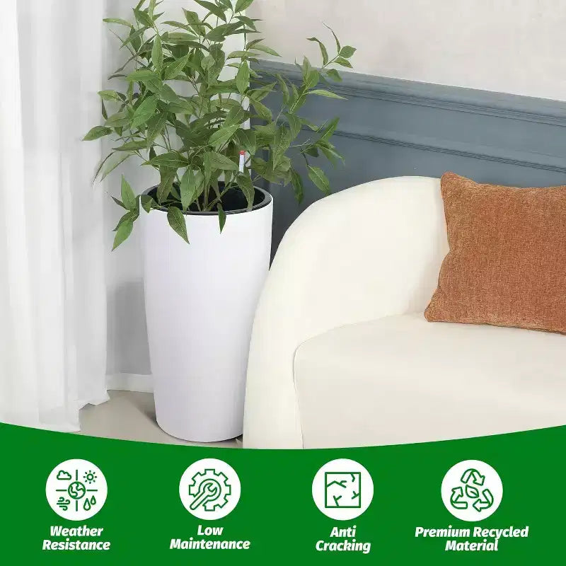 Jardinières de 76 cm de haut, à arrosage automatique avec trous de drainage, indicateur de niveau d'eau et seau intérieur, pour patio, balcon, salon