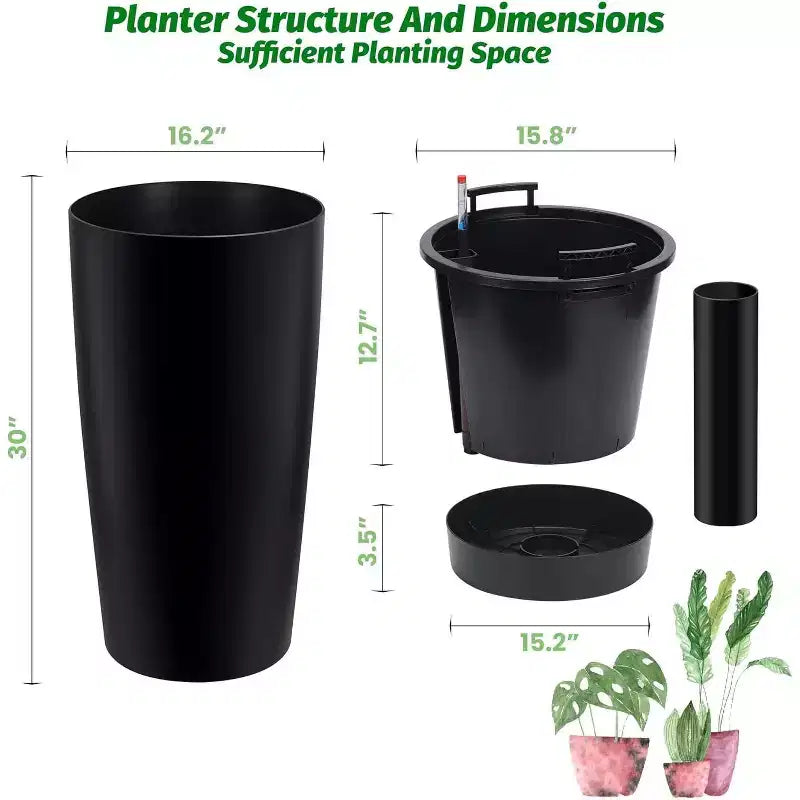 Jardinières de 76 cm de haut, à arrosage automatique avec trous de drainage, indicateur de niveau d'eau et seau intérieur, pour patio, balcon, salon