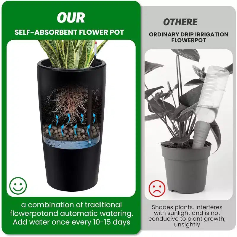 Jardinières de 76 cm de haut, à arrosage automatique avec trous de drainage, indicateur de niveau d'eau et seau intérieur, pour patio, balcon, salon