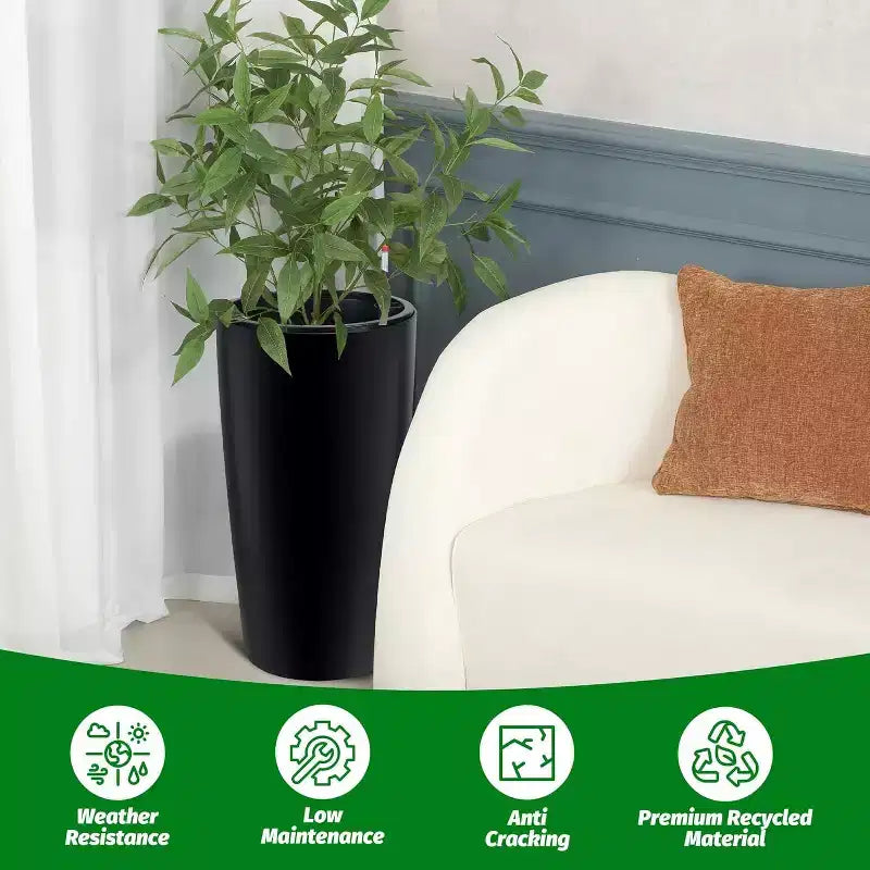 Jardinières de 76 cm de haut, à arrosage automatique avec trous de drainage, indicateur de niveau d'eau et seau intérieur, pour patio, balcon, salon
