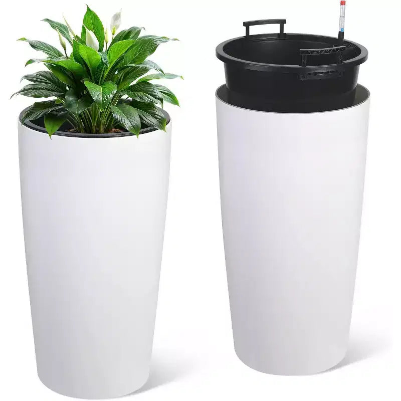 Jardinières de 76 cm de haut, à arrosage automatique avec trous de drainage, indicateur de niveau d'eau et seau intérieur, pour patio, balcon, salon