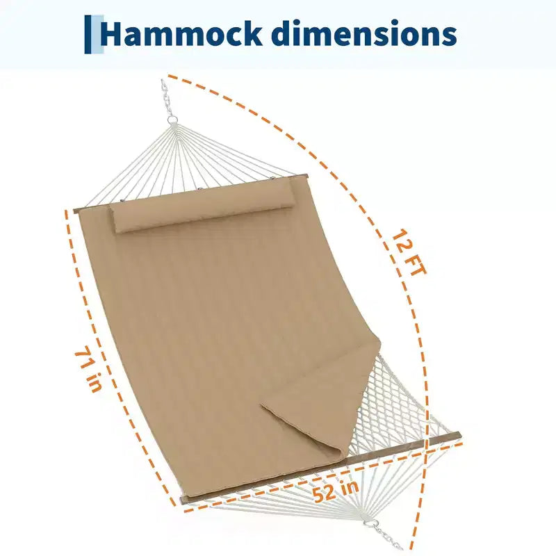Hamac d'extérieur 2 personnes avec corde en coton, hamac avec coussin en polyester, hamac 2-en-1 pour patio, jardin, cour