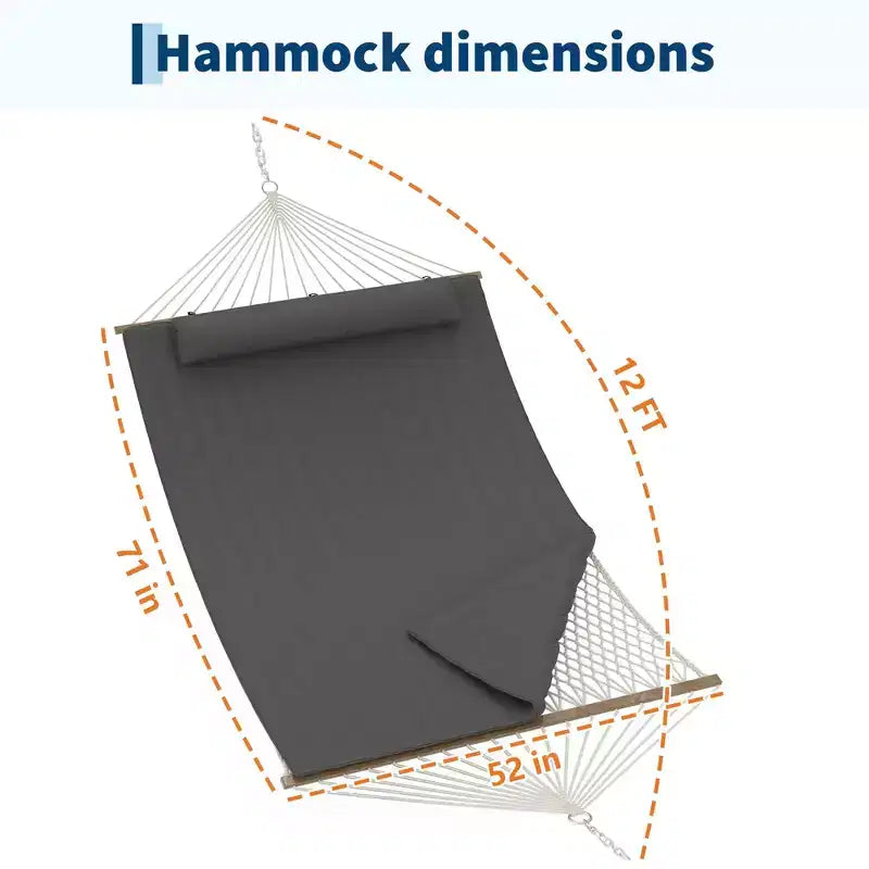 Hamac d'extérieur 2 personnes avec corde en coton, hamac avec coussin en polyester, hamac 2-en-1 pour patio, jardin, cour