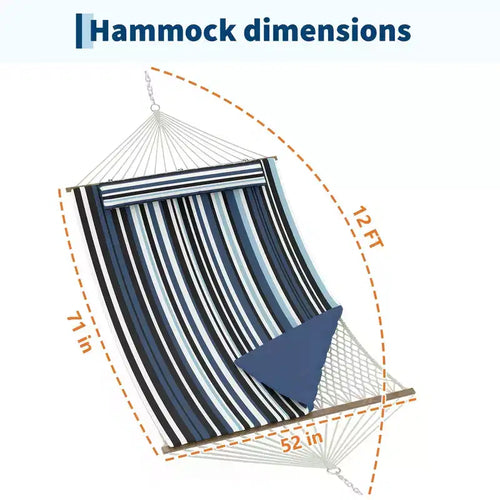 Hamac d'extérieur 2 personnes avec corde en coton, hamac avec coussin en polyester, hamac 2-en-1 pour patio, jardin, cour