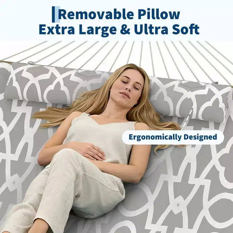Hamac d'extérieur 2 personnes avec corde en coton, hamac avec coussin en polyester, hamac 2-en-1 pour patio, jardin, cour