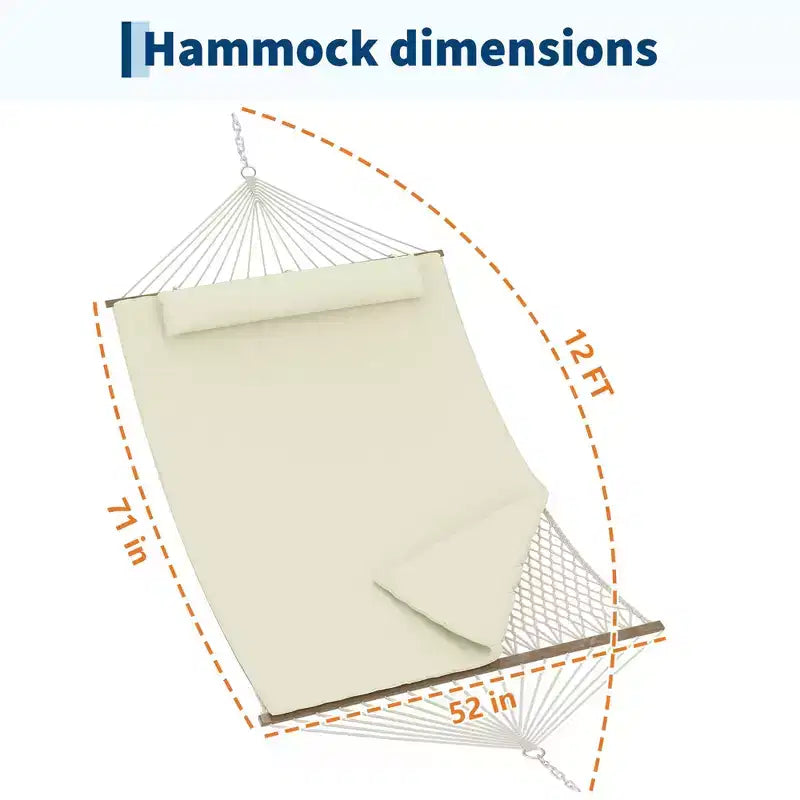 Hamac d'extérieur 2 personnes avec corde en coton, hamac avec coussin en polyester, hamac 2-en-1 pour patio, jardin, cour