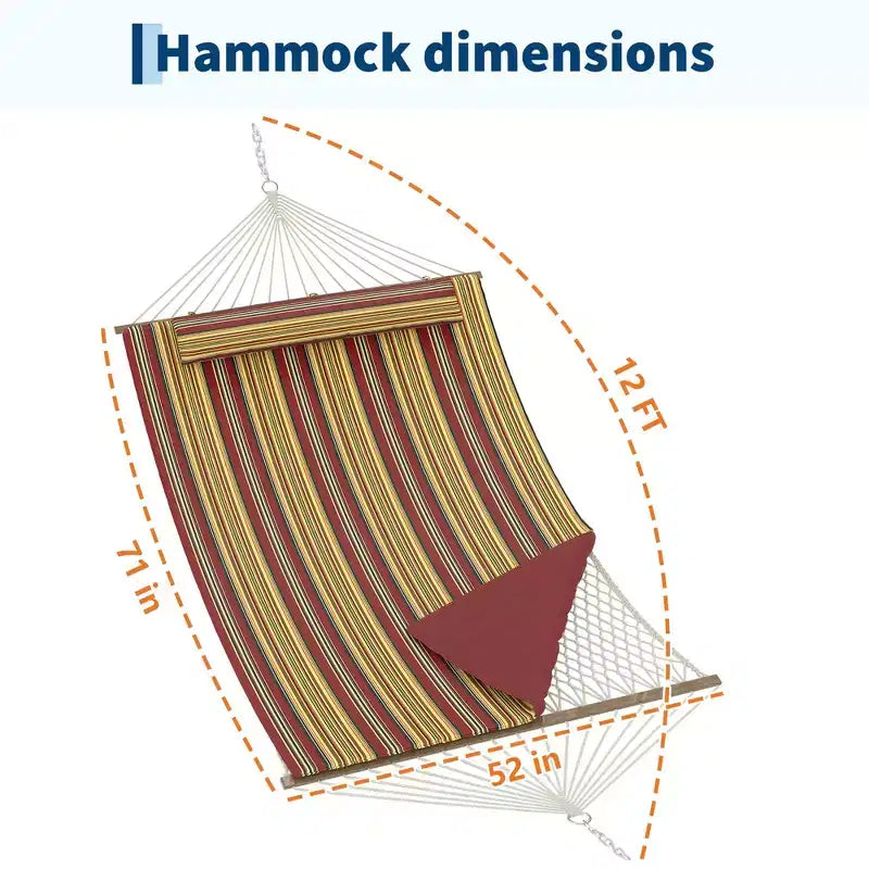 Hamac d'extérieur 2 personnes avec corde en coton, hamac avec coussin en polyester, hamac 2-en-1 pour patio, jardin, cour