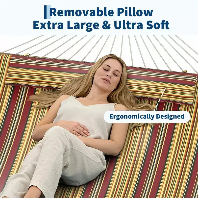 Hamac d'extérieur 2 personnes avec corde en coton, hamac avec coussin en polyester, hamac 2-en-1 pour patio, jardin, cour