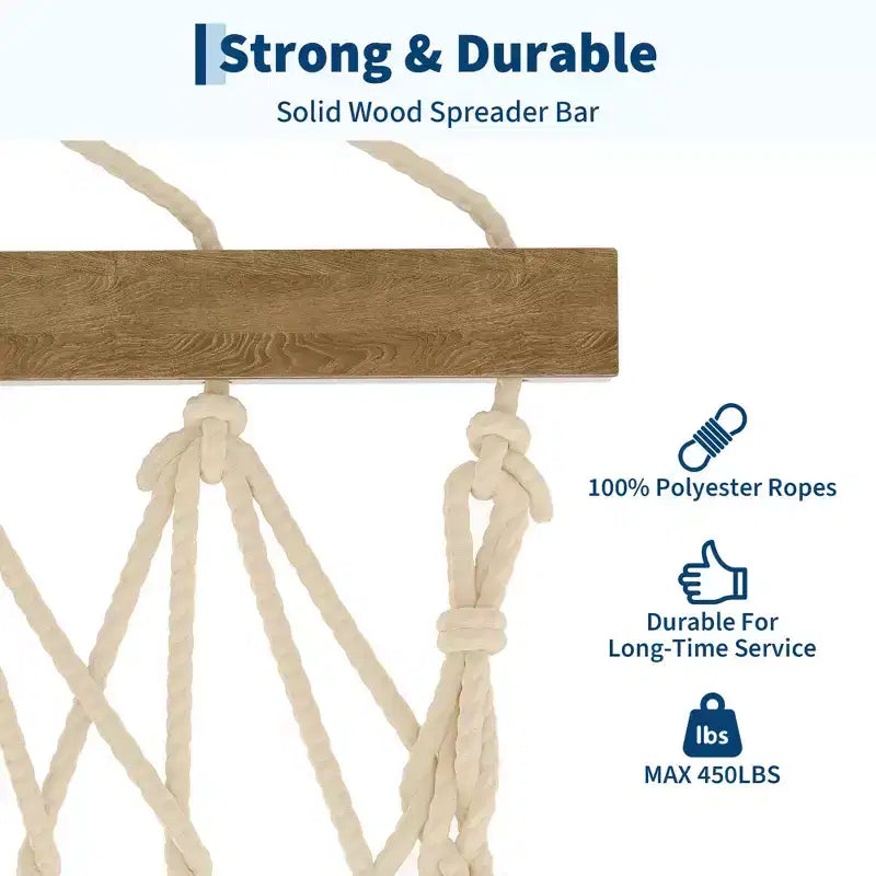 Hamac d'extérieur 2 personnes avec corde en coton, hamac avec coussin en polyester, hamac 2-en-1 pour patio, jardin, cour