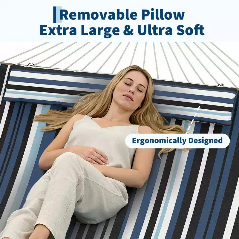 Hamac d'extérieur 2 personnes avec corde en coton, hamac avec coussin en polyester, hamac 2-en-1 pour patio, jardin, cour
