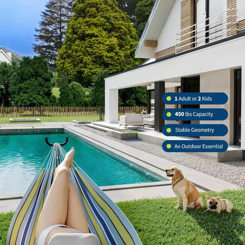 Hamac Double avec Support et Oreiller - Capacité de 204 kg Hamac Robuste, Grand Hamac d'Extérieur pour Patio, Jardin, Bord de Piscine