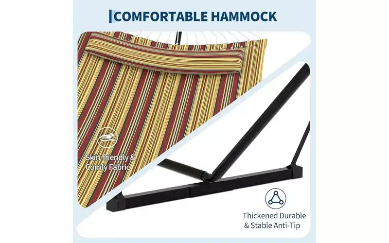 Hamac Double avec Support et Oreiller - Capacité de 204 kg Hamac Robuste, Grand Hamac d'Extérieur pour Patio, Jardin, Bord de Piscine