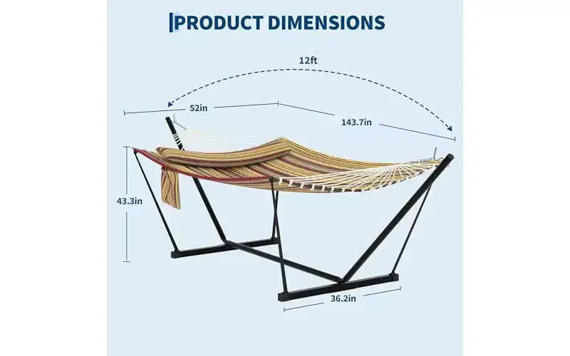 Hamac Double avec Support et Oreiller - Capacité de 204 kg Hamac Robuste, Grand Hamac d'Extérieur pour Patio, Jardin, Bord de Piscine