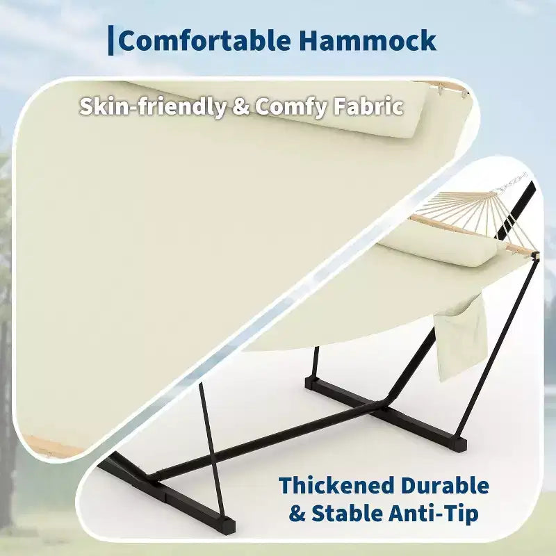 Hamac Double avec Support et Oreiller - Capacité de 204 kg Hamac Robuste, Grand Hamac d'Extérieur pour Patio, Jardin, Bord de Piscine