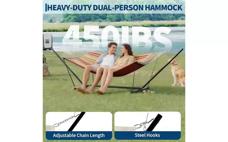 Hamac Double avec Support et Oreiller - Capacité de 204 kg Hamac Robuste, Grand Hamac d'Extérieur pour Patio, Jardin, Bord de Piscine