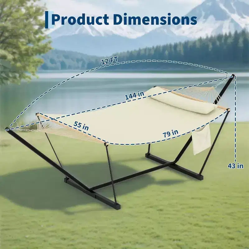 Hamac Double avec Support et Oreiller - Capacité de 204 kg Hamac Robuste, Grand Hamac d'Extérieur pour Patio, Jardin, Bord de Piscine