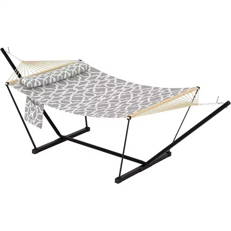 Hamac Double avec Support et Oreiller - Capacité de 204 kg Hamac Robuste, Grand Hamac d'Extérieur pour Patio, Jardin, Bord de Piscine