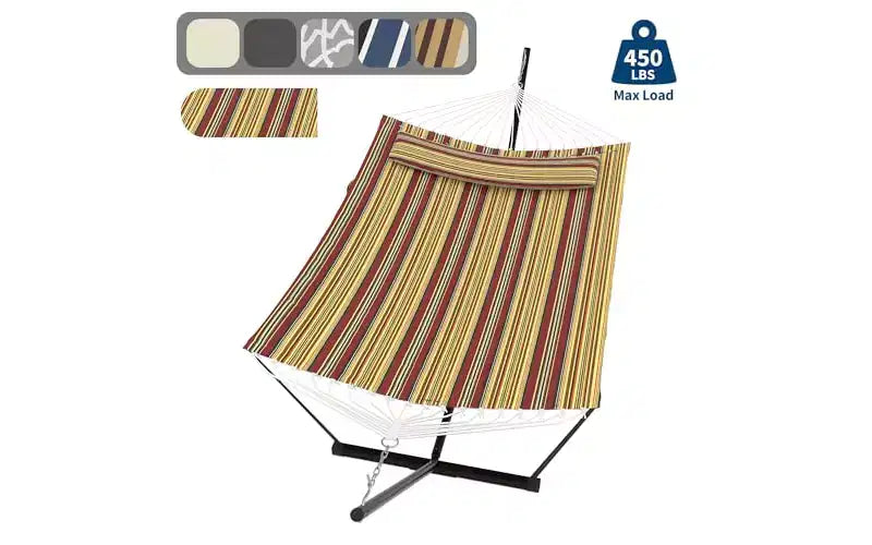 Hamac Double avec Support et Oreiller - Capacité de 204 kg Hamac Robuste, Grand Hamac d'Extérieur pour Patio, Jardin, Bord de Piscine
