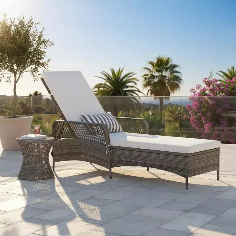 1 ou 2 transats d'extérieur en rotin synthétique PE avec 6 positions réglables et accoudoirs pour bronzage et relaxation